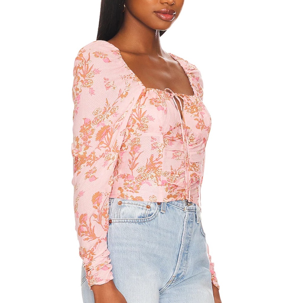 Free People Hilary Printed Top in Pink Combo size M NWT - Picture 4 of 6